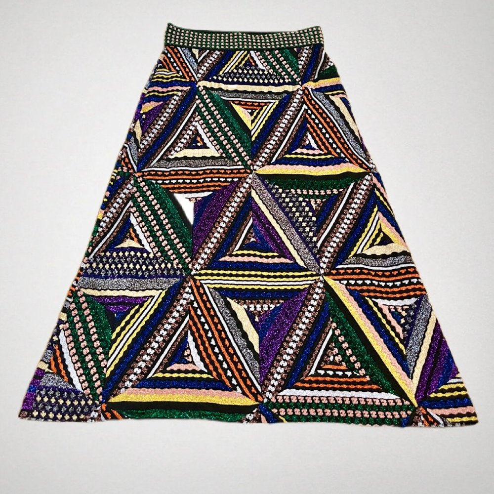 ⭐️SALE: $2235 Orange Label MISSONI Metallic Geometric Knit Skirt Size 6 - Picture 4 of 14